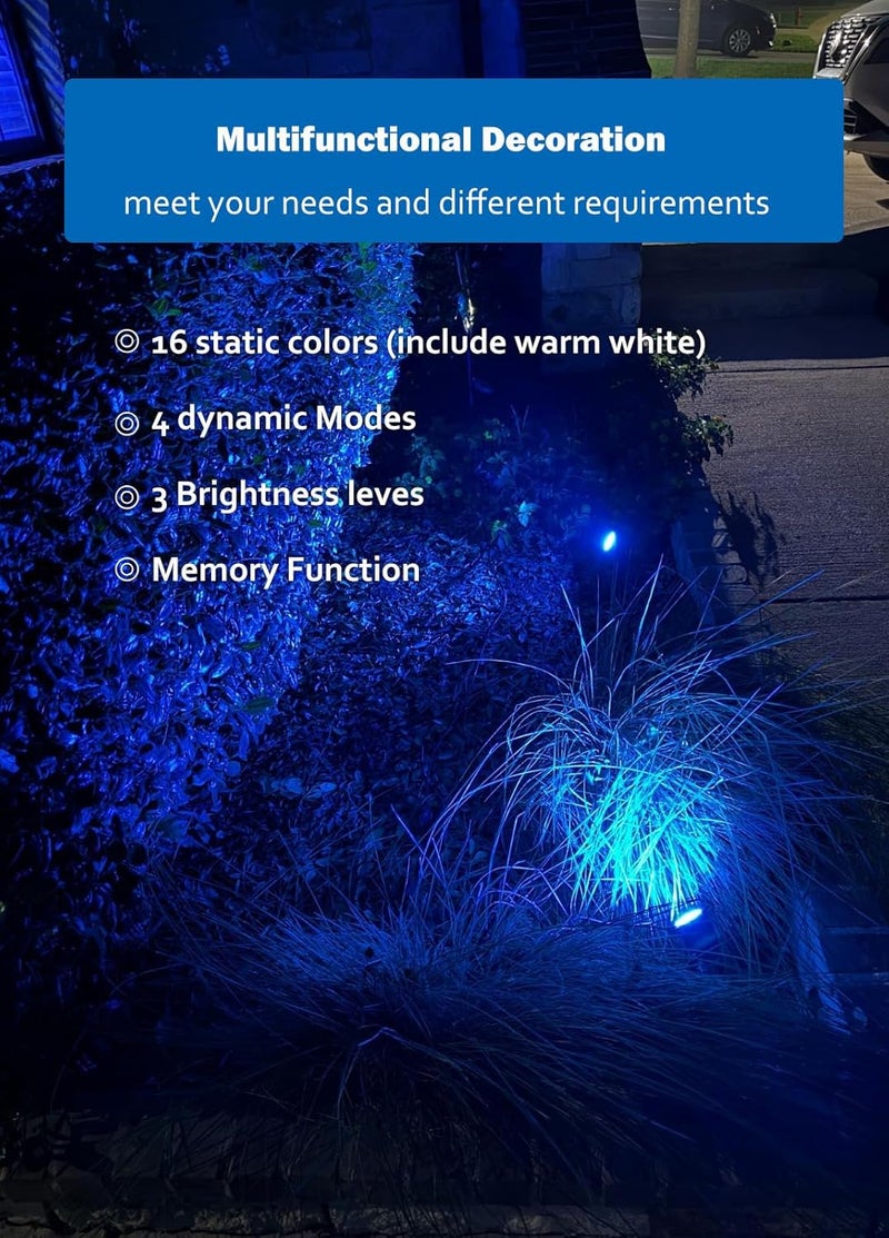BeeLinks Halloween Christmas Spotlight Outdoor: 12W RGBW LED Spot Lights Outdoor with 16 Color Changing for Yard Garden Decor | 4 Pack of IP65 Waterproof 120V Plug in Landscape Lighting with Remote - Image 3